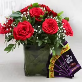 Red Roses With Dairy Milk Chocolate
